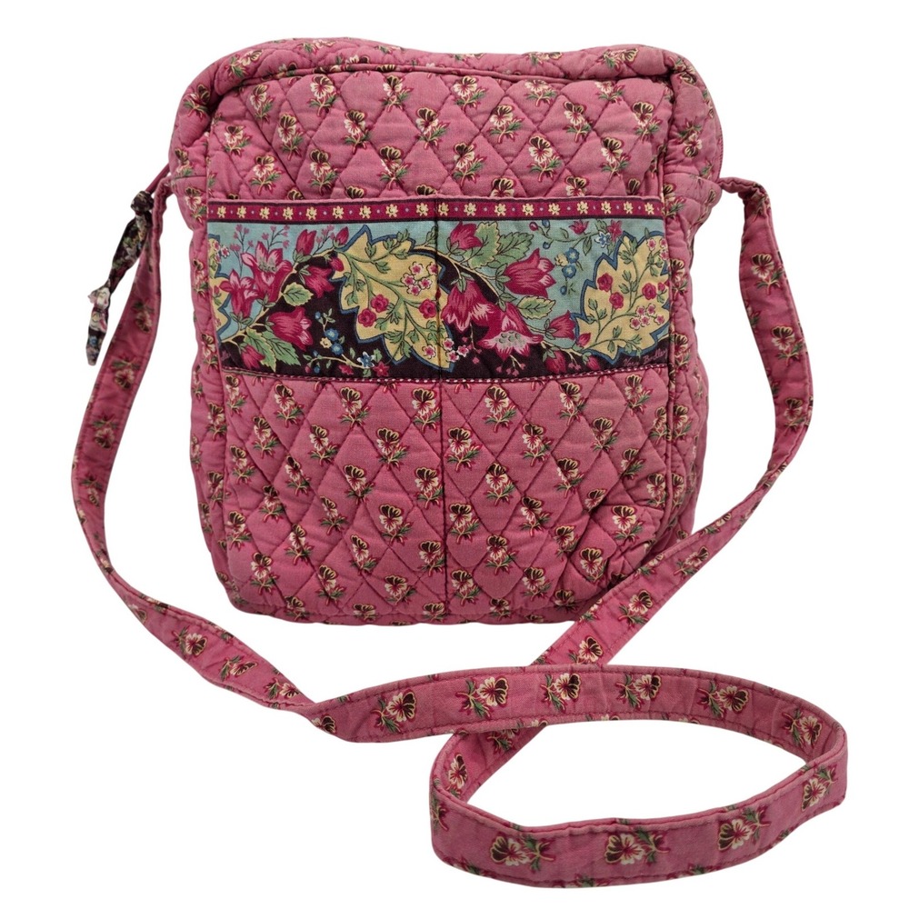 Vintage Vera Bradley Pink Pansy Crossbody Bag Floral Quilted Cotton Y2K 2003